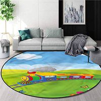 RUGSMAT Train Round Area Rug Ultra Comfy Thick,Steam Puffing Locomotive Carpet Door Pad for Bedroom/Living Room/Balcony/Kitchen Mat Round-59