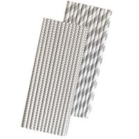 Silver and White Paper Straws - Stripe and Chevron - 7.75 Inches - 50 Pack - Outside the Box Papers Brand