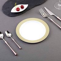 Efavormart 50 Pieces 8" White Disposable Round Salad Dessert Plate With Gold Checkered Rim for Wedding Banquet Party Decor