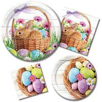 Happy Easter Morning - Plates & Napkins - 8 Guest Party Bundle - 4 Items: Dinner & Dessert Plates, Luncheon & Beverage Napkins