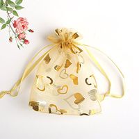 Tovip 100PCS 3.5x4.5'' (9x12cm) Organza Bags Jewelry Wedding Favors Party Pattern Printed Drawable Packaging Display & Gift Pouches (Gold Heart)