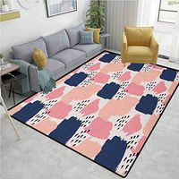 YucouHome Navy and Blush Patchwork Floor Mat for Kids, Hand Painted Style Brushstrokes in Pastel Colors Abstract Artistic Pattern, Fashionable High Class Living Bedroom Rugs(2.5'x 7') Multicolor