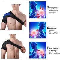 Shoulder Brace Breathable Absorbent Adjustable Gym Sports Single Shoulder Brace Support Strap Wrap Belt Band Pad for Men and Women (Blue, Left)