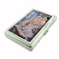 Perfection In Style Metal Cigarette Case with Built in Lighter Vintage Fairy Tale Design 004