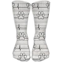 GQOP Men's Women's Crew Socks Paw Print Heartbeat Compression Socks Athletic Sock