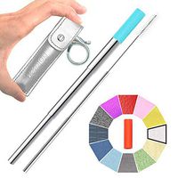 Hokeea Portable Reusable Drinking Straws - Telescopic Stainless Steel Metal Straw with Leather Case & Keychain & Cleaning Brush & Silicon Tip(Silver)