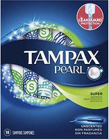 Tampax Pearl Plastic, Super Absorbency, Unscented Tampons, 18 Count