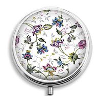 BeeGogo - Flower Vine Custom Round Silver Pill Box Pocket 2.1 inches Medicine Tablet Holder Organizer Case for Purse