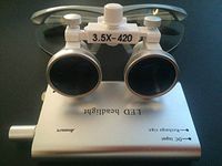 Aries Outlets Silver 3.5x 420mm Working Distance Surgical Binocular Loupes Optical Glass with LED Head Light Lamp