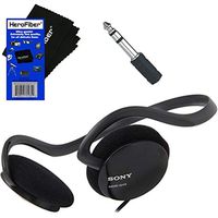 Sony Behind-The-Neck Stereo Headphones with Powerful Bass + Mini Plug to 1/4" inch Headphone Adapter & HeroFiber Ultra Gentle Cleaning Cloth for Sony Headphones