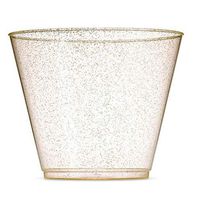 100 Gold Glitter Plastic Cups 9 Oz Gold Glitter Plastic Cups, Gold Glitter Tumblers, 9 Oz Clear Gold Glitter Cups Fancy Disposable Party Cups Elegant Gold Glitter Wedding Cups, Well Packed