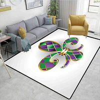 Bigdatastore Fleur De Lis Moroccan Area Rug for Girls Room, Gold Colored Lily Symbol with Diamond Shapes Royalty Theme Ancient Art, Fashionable High Class Living Dinning Room(2.5'x 7')