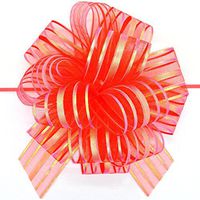 FQTANJU Pull Bow, Large, Organza, 6 Inches, Red, 5 Pieces