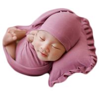 Baby Photography Props Blanket Newborn Photo Shoot Wrap Infant Outfits Boy Girl Costume Hat 3-Piece Set (Palevioletred)