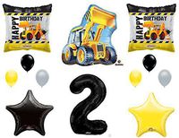 2nd BIRTHDAY CONSTRUCTION Balloons Decoration Supplies Party Boy Dump Truck Bulldozer Second