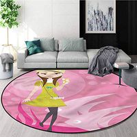 RUGSMAT Zodiac Pisces Round Area Rugs Living Room,Girl in A Dress Drink Pattern Floor Seat Pad Home Decorative Indoor Diameter-39