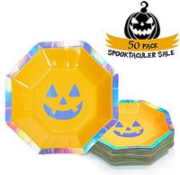 Party Paper Plates, 50-Pack Halloween Pumpkin Disposable Plates, 8 Inches, Halloween Party Supplies