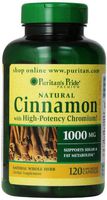 Puritan's Pride Cinnamon Capsules with High Potency Chromium, 1000 mg, 120 Count