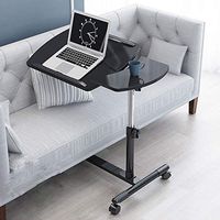 Heavy-Duty Tilt-Top Overbed Table, Adjustable Medical Bedside Table, End Stand Desk Coffee Tray Side Table, Home and Hospital Beds, Notebook Tablet Beside Bed Sofa (Color : Black)