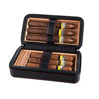 Genuine Leather 6 Cigar Travel Humidor - Ehonestbuy Spanish Cedar Wood Lined Ciger Box for Husband, Groomsmen Wedding Gift (Black - Smooth)