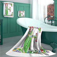 Letter E Home Towel Set, Nature Inspired Green Life Expressing Abstract Artwork in Capital E Letter Print Design Pattern Bathroom Set, 100% Cotton - for Towels Home, Bathroom, Kitchen and Hotel Spa