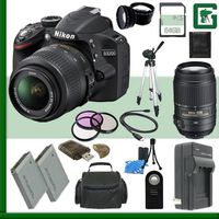 Nikon D3200 CMOS DSLR Camera with 18-55mm VR Lens (Black) + Nikon 55-300mm f/4.5-5.6G ED VR AF-S DX Lens + 64GB + Green's Camera Bundle
