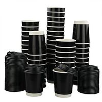 Anbers 8 Oz Black Paper Coffee Cups with Travel Lids, 100 Packs
