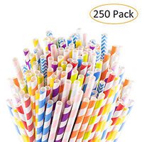 Sangabery 250-Pack Biodegradable Paper Straws - 10 Different Colors Rainbow Stripe Paper Drinking Straws - Bulk Paper Straws for Juices, Shakes, Smoothies (Paper Straws)
