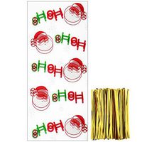 Tantuo 100 Pieces Christmas Cellophane Bags Treat Gift Bags Goodies Candy Bags Santa Patterns Cello Bags with 150 Pieces Twist Ties for Party Supplies (Style 1)