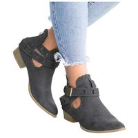 Hemlock Women Point Toe Shoes Buckle Ankle Boots Womens Shoes Slip On Big Size Short Booties Work Shoes Stylish Autumn Boots Dark Gray