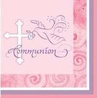 16-Count Paper Beverage Napkins, Communion, Pink Cross Faithful Dove