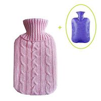 Nutteri 1 Pack Hot Water Bag, 2L Hot Water Bag with Removable and Washable Mesh Jacket Bottle Cover Quick Relief from Pain and Comfort (Pink)