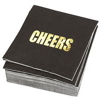 50 Pack Cocktail Napkins - Gold Foil Cheers Disposable Paper Party Napkins, Perfect for Birthday and Bachelorette Party Supplies, Baby and Bridal Shower Decorations, 5 x 5 Inches Folded, Black