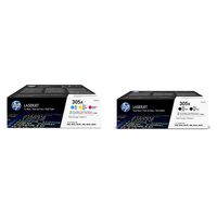 HP 305A (CF370AM) Cyan, Magenta & Yellow Original LaserJet Toner Cartridges, 3 pack and HP 305X (CE410XD) Black High Yield Original LaserJet Toner Cartridges, 2 pack Bundle