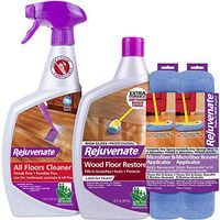 Rejuvenate Professional Wood Floors Restorer High Gloss Finish Non-Toxic Easy Mop On Application with Floor Cleaner and 2 Micro Fiber Mop Bonnets - 4 Piece Kit