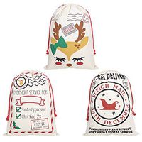 WMZYIQI Large Cotton Santa Sack 27.6 X 19.7 Inches Large Drawstring Christmas Bags Gift Sack (3 Pack)