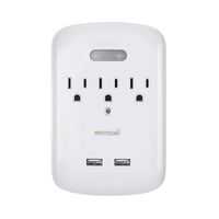 Auto LED Motion Sensor,Multi Outlets Surge Protector Wall Tap, 3-Prong USB Wall Mount Outlet Power Plug Extender with Dual (2.1A) USB Charging Ports,Wall Outlet Plugs Adapter,White,ETL Listed