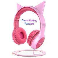 Esonstyle Kids Headphones Pink Girls Update Music Sharing Function,Wired Over Ear Cat Ear Headset,85dB Volume Limited,Food Grade Silicone, 3.5mm Jack for Children Baby,Pink (cat Ear Headphones)