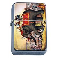 Silver Flip Top Oil Lighter Vintage Poster D-200 Circus Elephant Performing