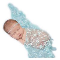 Newborn Boy Girl Photography Props Newborn Wraps Baby Photo Shoot Outfits Wrap Lace Yarn Cloth Blanket (Blue)