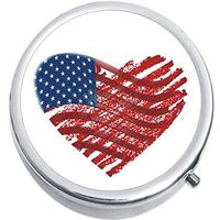 Heart US Flag Medicine Vitamin Compact Pill Box