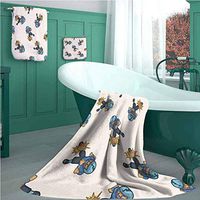 Football Beach Towel Set, Kids Boys Cartoon Competitive Player Hitting The Ball Quarterback Touchdown Design Pattern Bathroom Set, 100% Organic Cotton for Men and Women Everyday use(3 Piece Set - L)