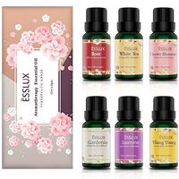 ESSLUX Floral Essential Oils, Pure Aromatherapy Essential Oils Gift Set for Diffuser & Massage, Gardenia, Rose, Jasmine, Ylang Ylang, Cherry Blossom, White Tea Essential Oil, 6x10ml