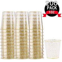 WELLIFE 200 PACK Gold Glitter Plastic Shot Glasses, 1 OZ Disposable Clear Party Cups, Premium Hard Plastic Shot Cups, Perfect Mini Container Ideal for Whisky and Any Food Sample