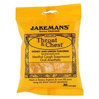 Jakemans Throat and Chest Lozenges - Honey and Lemon - Case of 12 - 30 Pack-honey and lemon falvoured- Menthol Cough Suppressant