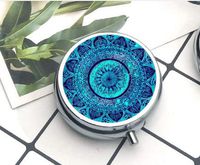 Charms Mandala Compact 3 Compartment Medicine Case, Pill Box for Pocket or Purse Pill Box Decorative Pill Case with Gift Box