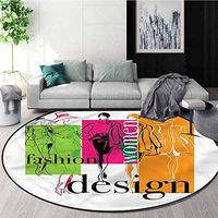 RUGSMAT Fashion Modern Machine Washable Round Bath Mat,Woman Silhouettes Colorful Coffee Table Mat Non-Skid Living Room Carpet Round-55