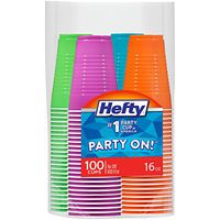 Hefty Disposable Plastic Cups in Assorted Colors - 16 Ounce, 100 Count