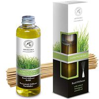 Room Fragrance Lemongrass 3.4oz with Reed Sticks and Reed Diffuser Refill Lemongrass 6.8oz - Natural Essential Oil - Intensive Aroma Reed Diffuser - 0% Alcohol - Best for Aromatherapy