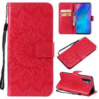 Cfrau Kickstand Wallet Case with Black Stylus for Huawei P30 Pro,Retro Mandala Sunflower PU Leather Magnetic Flip Folio Stand Soft Silicone Card Slots Case with Wrist Strap - Red